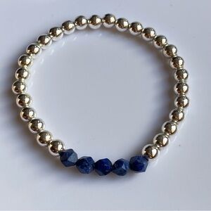 Lapis Lazuli Silver Hematite 6mm Stretchy Bead Bracelet